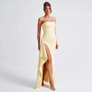 2025 Strapless Backless High Split Maxi Dress for Women Black Off-shoulder Sleeveless Bodycon Club Party Long Dress New Clothes