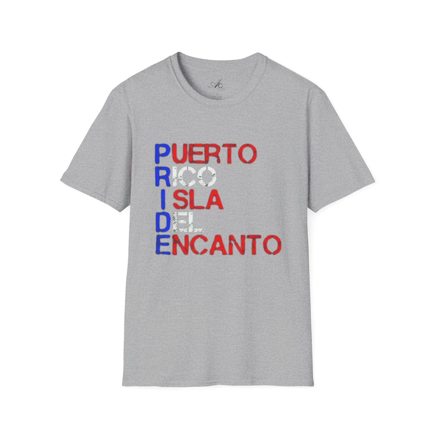 LGBTQ Puerto Rico pride t-shirt worn at festival

colorful unisex Puerto Rican pride tee

pride shirt with Puerto Rican flag and rainbow

inclusive cultural celebration shirt

softstyle LGBTQ pride apparel close-up