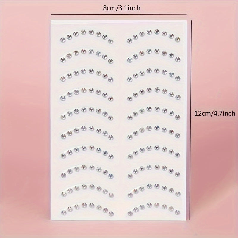 1, 3D Simulated Eyebrow-Shaped Curved Moon Sparkle Rhinestones, Eye And Face Decal Stickers, Holiday Accessories DIY Make-Up Party Decorations