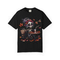 Autumn Vibe Skeleton Tee, Unisex Garment - Dyed T-shirt, Halloween Shirt, Fall Apparel, Skull Graphic Tee, Everyday Casual Wear - Metamorphosis Creations