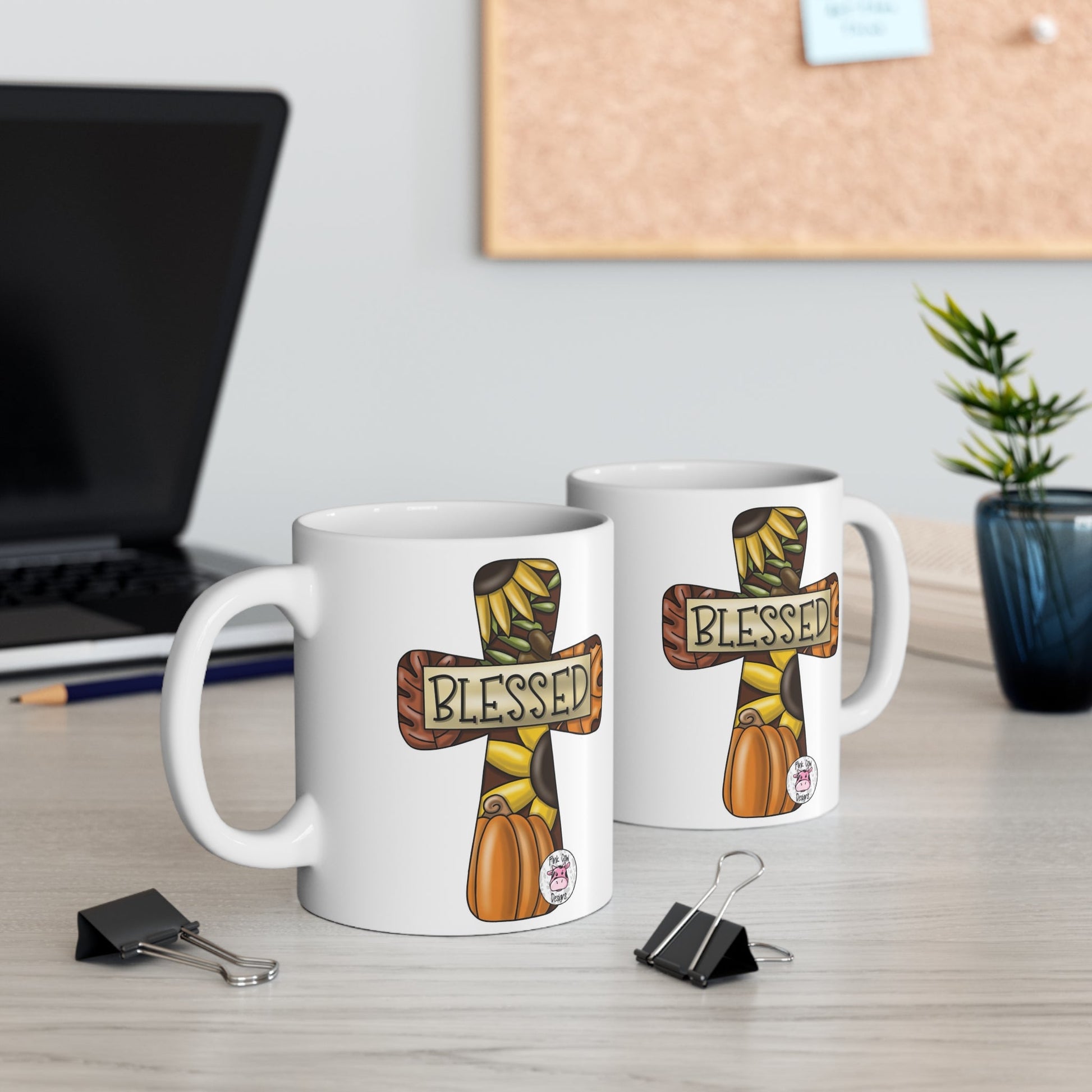 Blessed Fall Themed Mug, Perfect Gift for Thanksgiving, Christian Decor, Cozy Home Vibes, Cross Design, Pumpkin Lover's Mug - Metamorphosis Creations