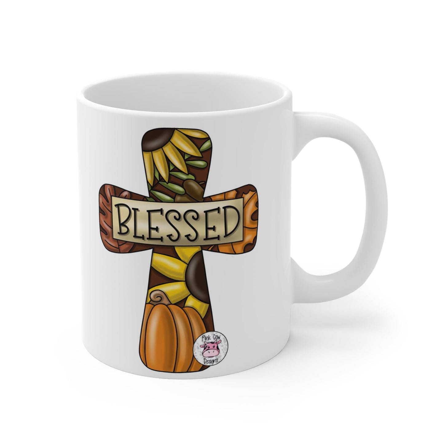 Blessed Fall Themed Mug, Perfect Gift for Thanksgiving, Christian Decor, Cozy Home Vibes, Cross Design, Pumpkin Lover's Mug - Metamorphosis Creations