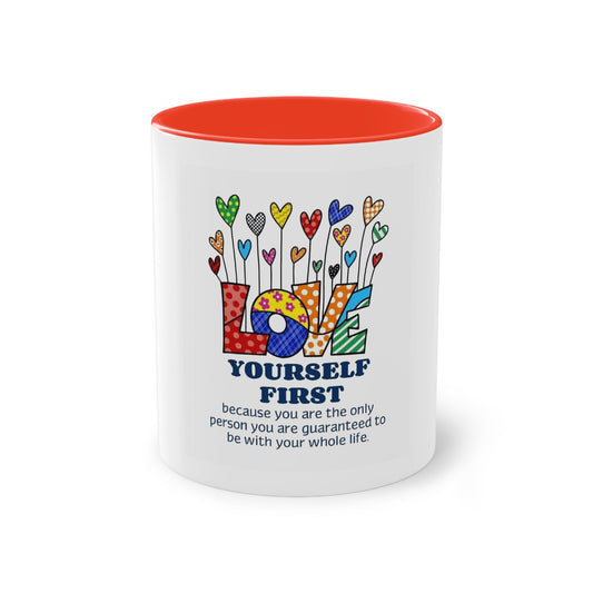 Boho Hippie Mugs for Free Spirits Inspirational Two - Tone Coffee Mug, Love Yourself First, Self - Care Gift, Motivation Mug, Affirmation Drinkware - Metamorphosis Creations