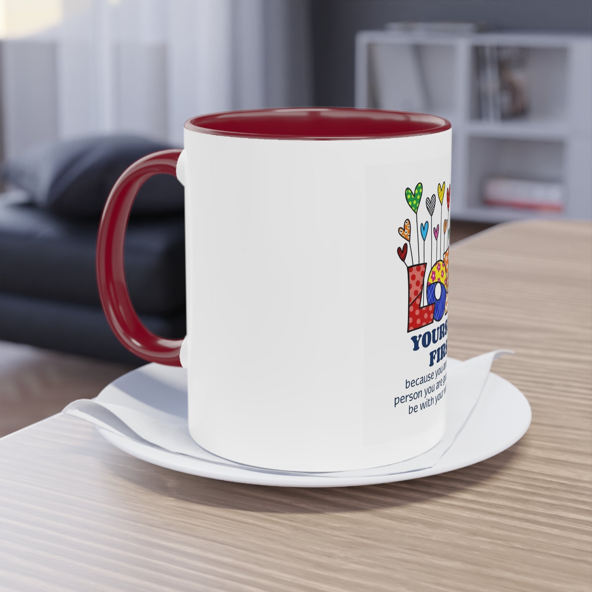 Boho Hippie Mugs for Free Spirits Inspirational Two - Tone Coffee Mug, Love Yourself First, Self - Care Gift, Motivation Mug, Affirmation Drinkware - Metamorphosis Creations