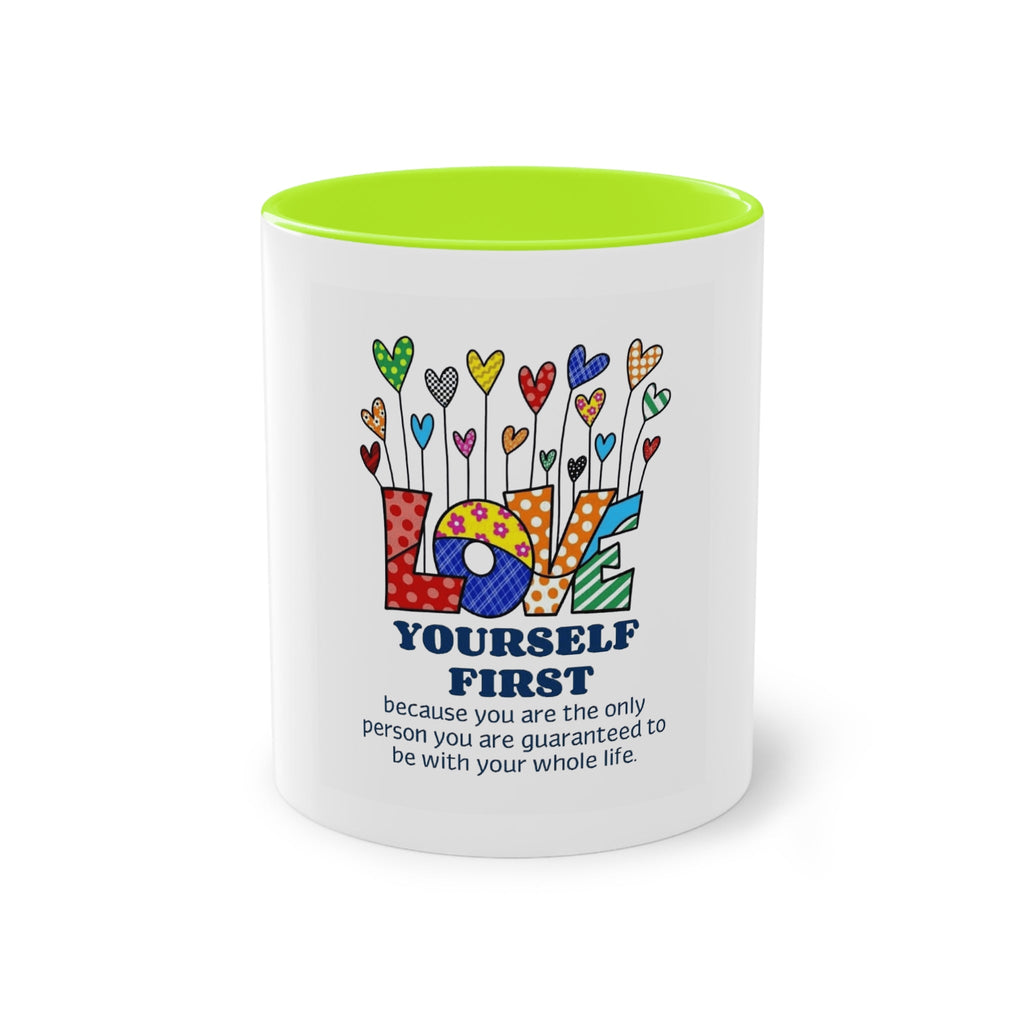 Boho Hippie Mugs for Free Spirits Inspirational Two - Tone Coffee Mug, Love Yourself First, Self - Care Gift, Motivation Mug, Affirmation Drinkware - Metamorphosis Creations