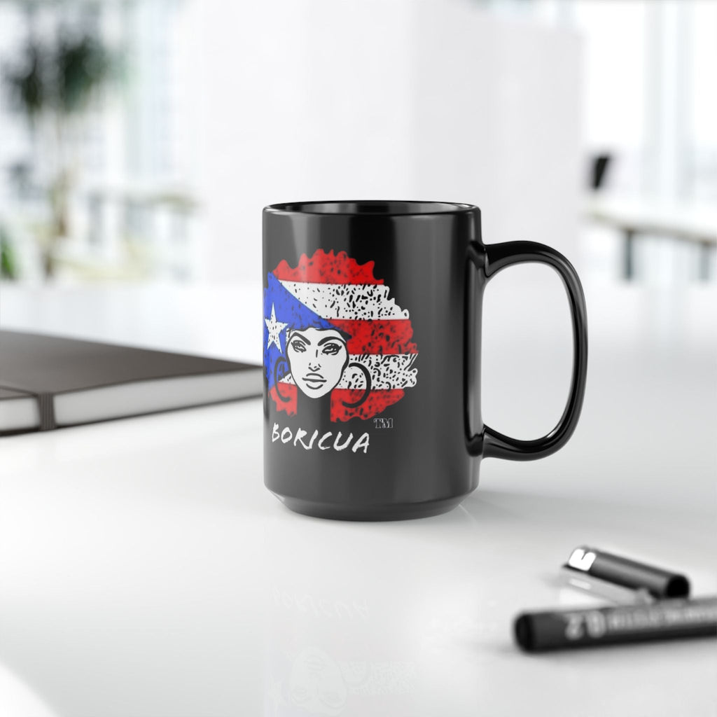 Café con Leche Boricua Puerto Rico Themed Mugs & Cups Black Mug, 15oz - Metamorphosis Creations