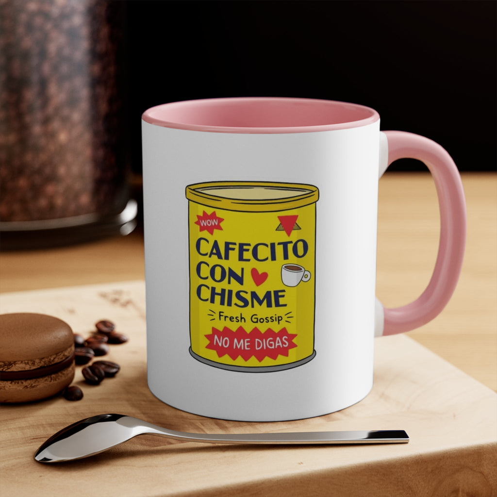 Cafecito Con Chisme Accent Mug, Coffee Lover Gift, Fun Gossip Mug, Red Handle Mug, Unique Kitchen Decor - Metamorphosis Creations