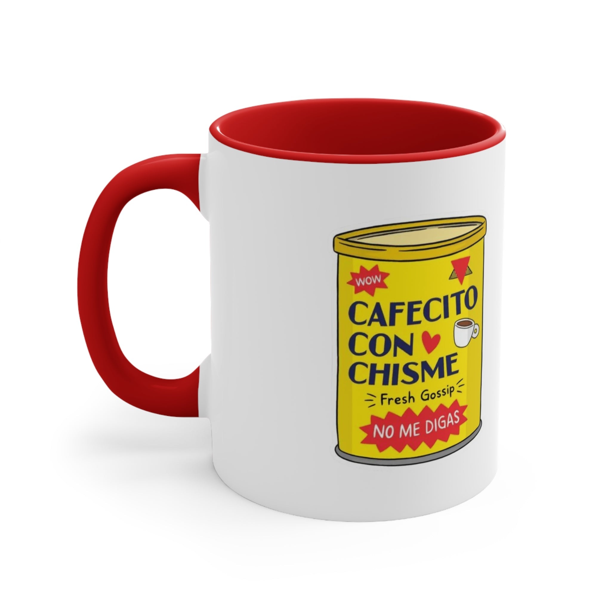 Cafecito Con Chisme Accent Mug, Coffee Lover Gift, Fun Gossip Mug, Red Handle Mug, Unique Kitchen Decor - Metamorphosis Creations