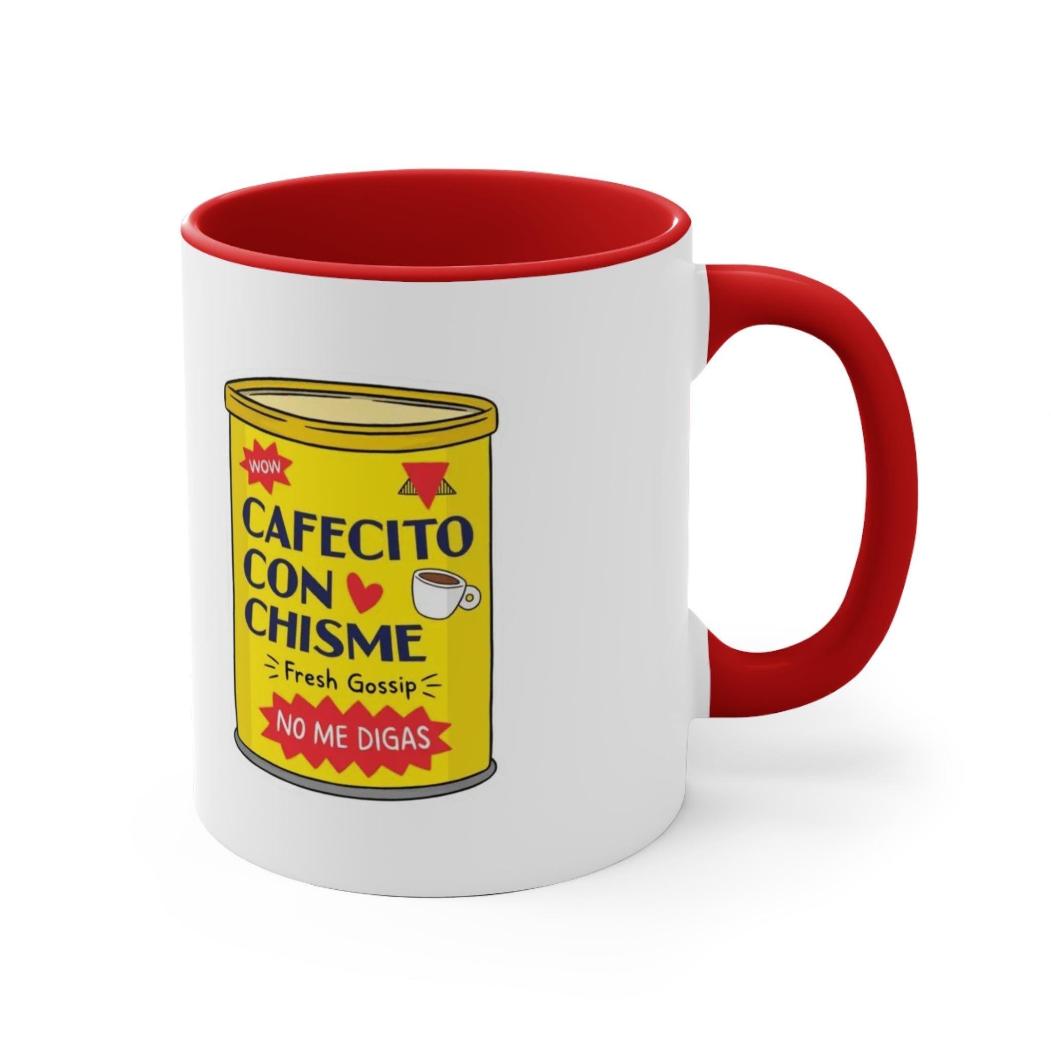 Cafecito Con Chisme Accent Mug, Coffee Lover Gift, Fun Gossip Mug, Red Handle Mug, Unique Kitchen Decor - Metamorphosis Creations