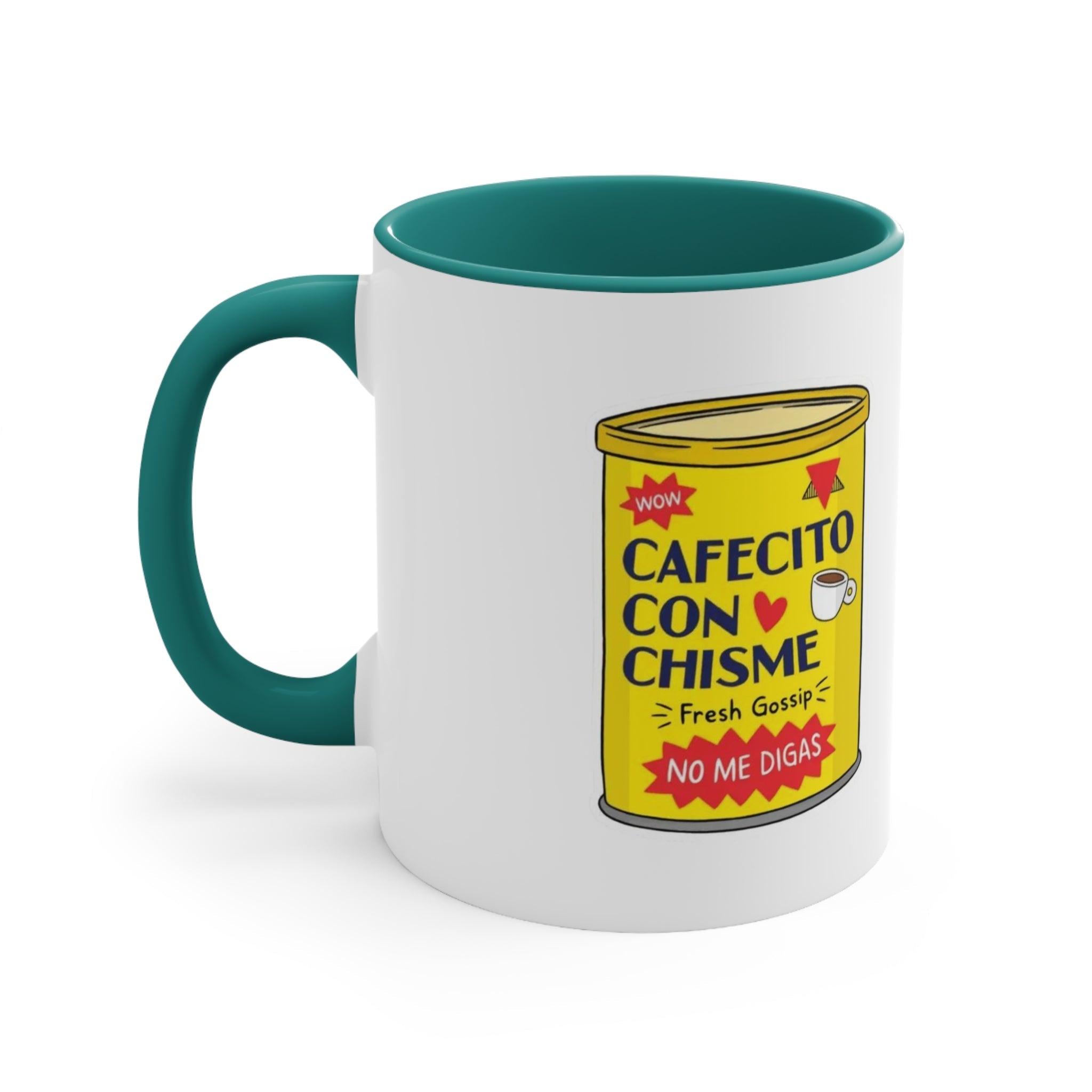 Cafecito Con Chisme Accent Mug, Coffee Lover Gift, Fun Gossip Mug, Red Handle Mug, Unique Kitchen Decor - Metamorphosis Creations