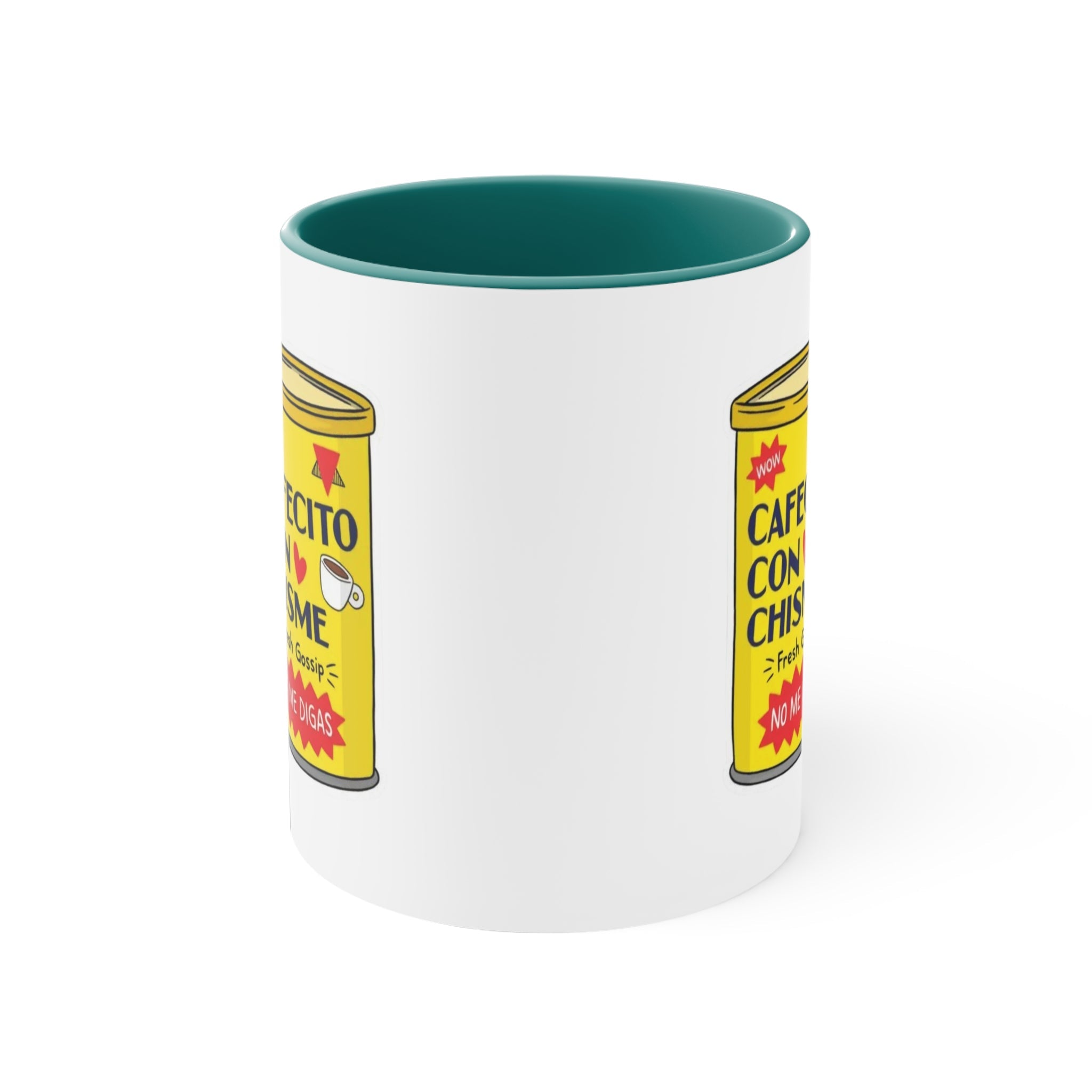 Cafecito Con Chisme Accent Mug, Coffee Lover Gift, Fun Gossip Mug, Red Handle Mug, Unique Kitchen Decor - Metamorphosis Creations