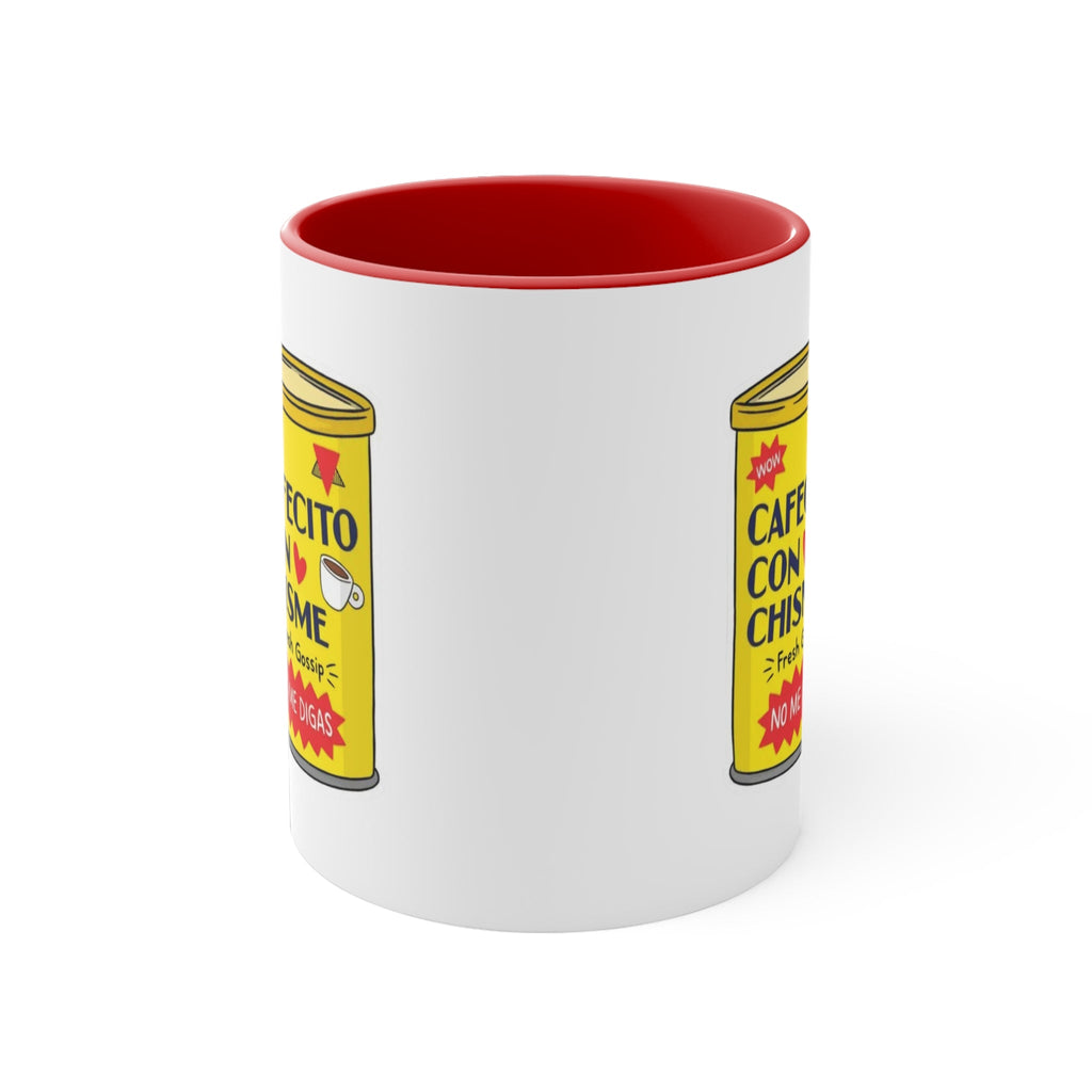 Cafecito Con Chisme Accent Mug, Coffee Lover Gift, Fun Gossip Mug, Red Handle Mug, Unique Kitchen Decor - Metamorphosis Creations