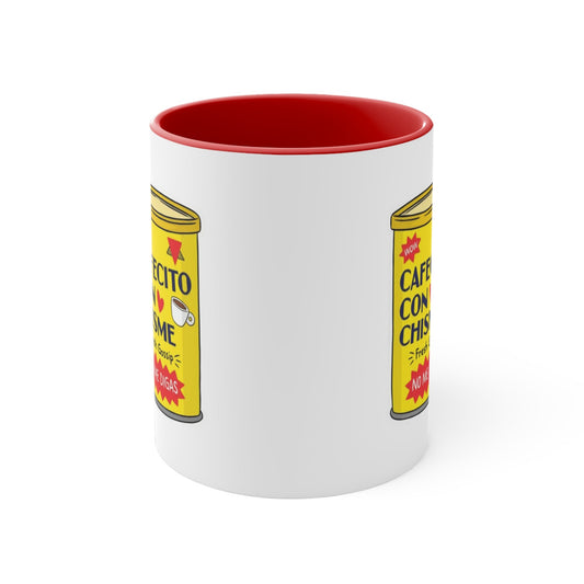 Cafecito Con Chisme Accent Mug, Coffee Lover Gift, Fun Gossip Mug, Red Handle Mug, Unique Kitchen Decor - Metamorphosis Creations