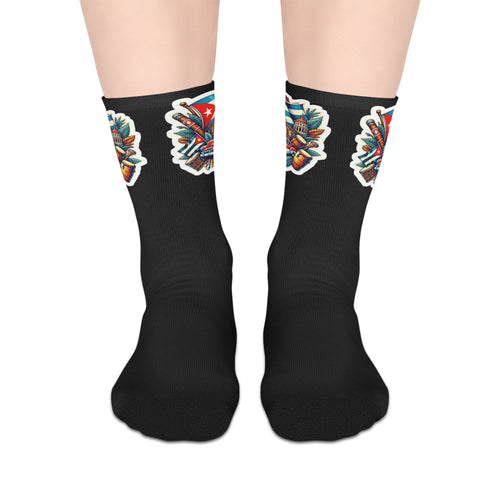 Camina con orgullo — de Borikén a Nueva York Colorful Mid - Length Socks, Vibrant Fun Socks, Unique Casual Wear, Gift for Teens, Trendy Socks for Everyday Wear - Metamorphosis Creations