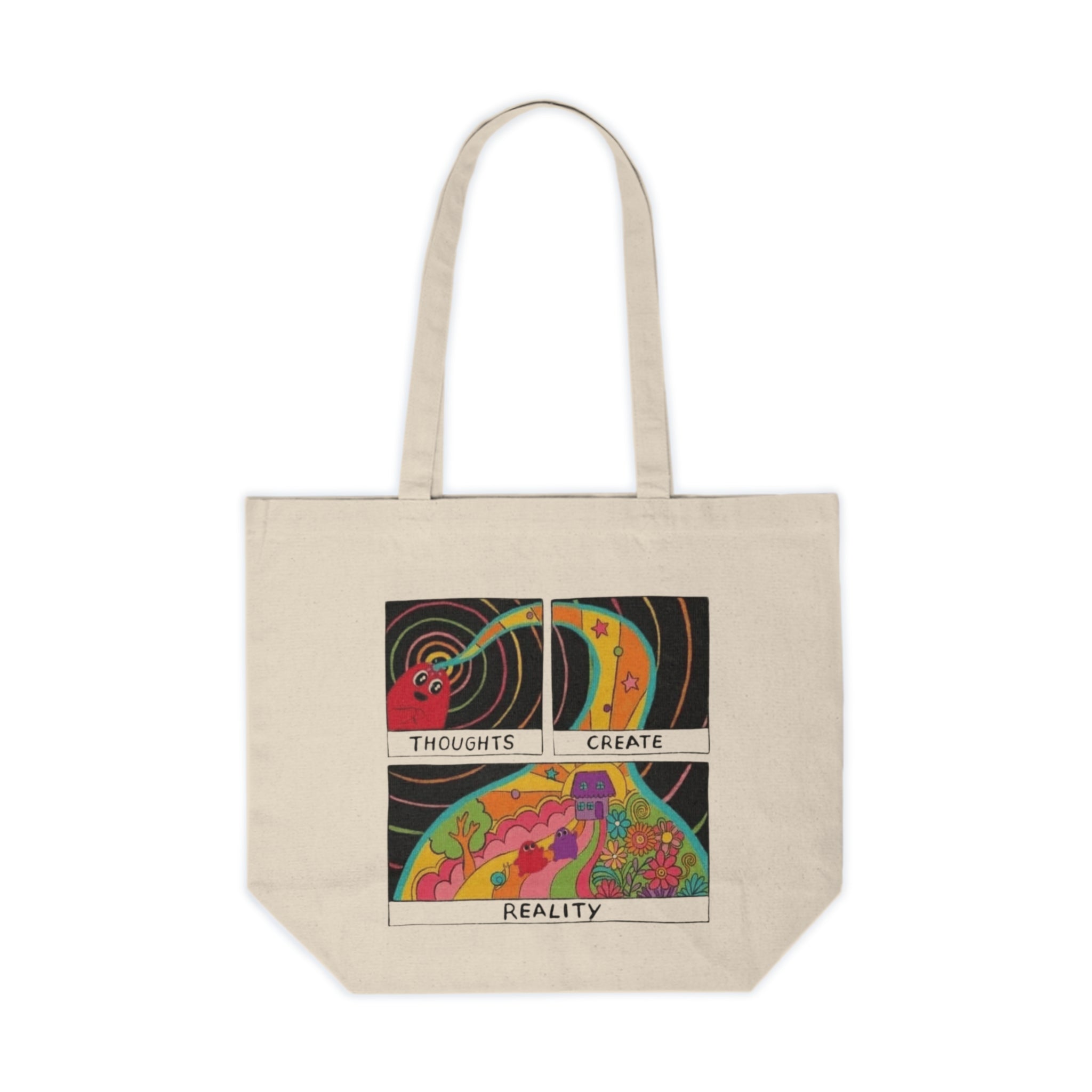 Carry Positivity Everywhere You Go Thoughts Create Reality Tote Bag, Eco - Friendly Shopping Tote, Motivational Canvas Bag, Reusable Grocery Tote, Gift for Mindfulness Lovers - Metamorphosis Creations