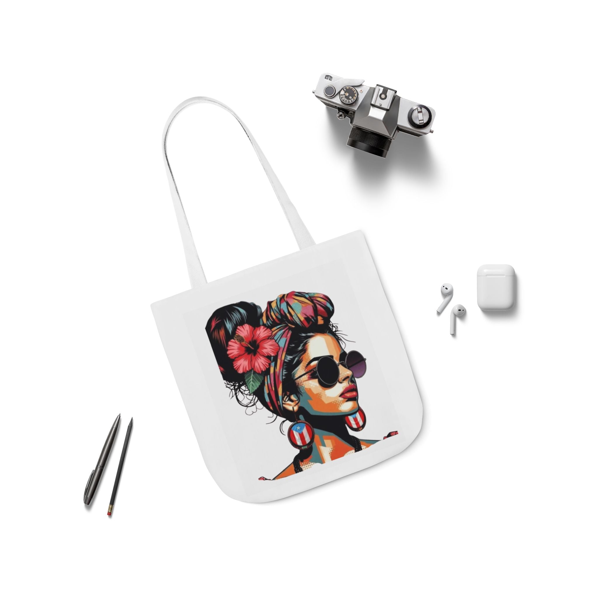 Carry Your Culture – Puerto Rican Pride in Every Step Chic Canvas Tote Bag - Stylish Floral Portrait, Trendy Beach Carryall, Mother's Day Gift, Everyday Shopper, Art Lovers Essential - Metamorphosis Creations