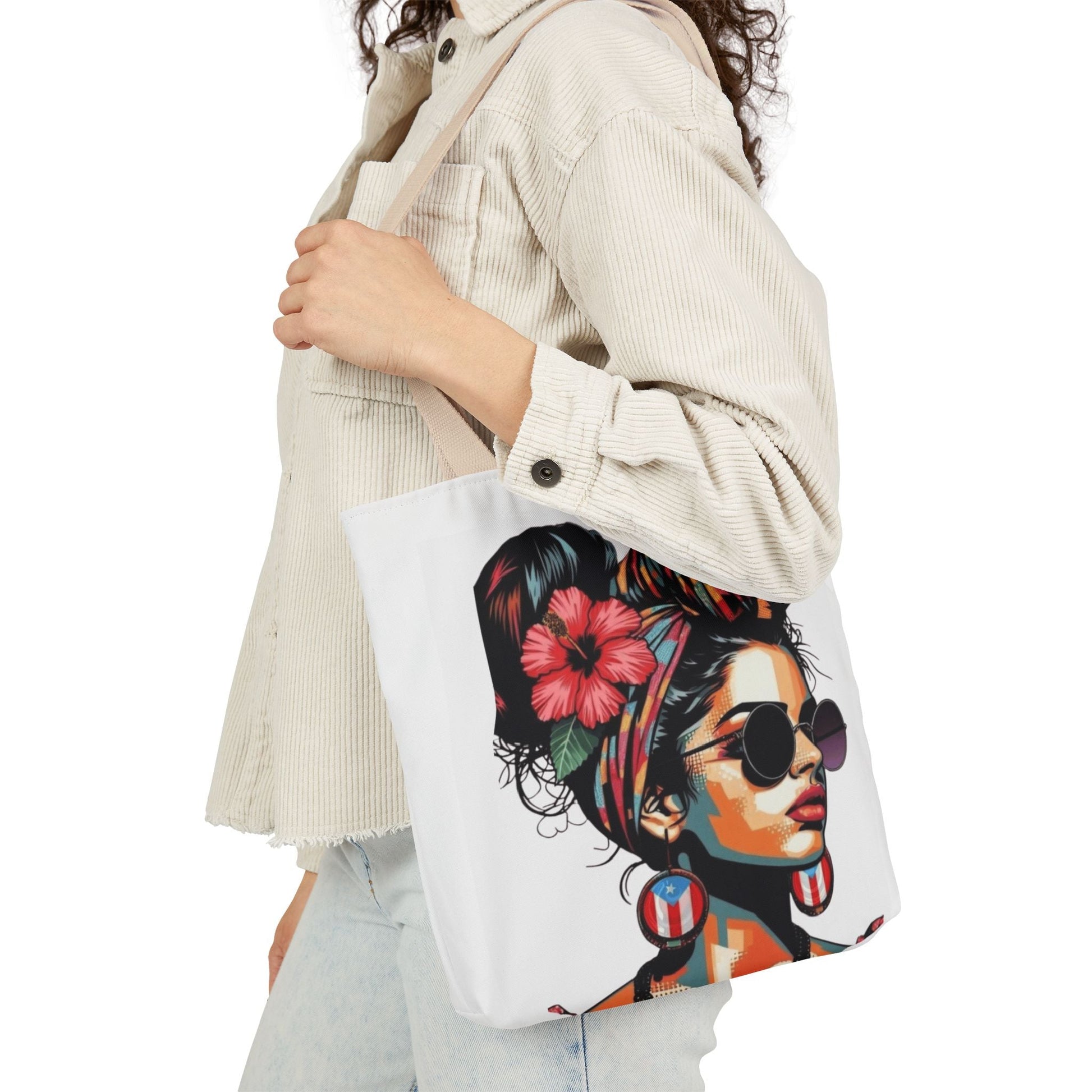 Carry Your Culture – Puerto Rican Pride in Every Step Chic Canvas Tote Bag - Stylish Floral Portrait, Trendy Beach Carryall, Mother's Day Gift, Everyday Shopper, Art Lovers Essential - Metamorphosis Creations