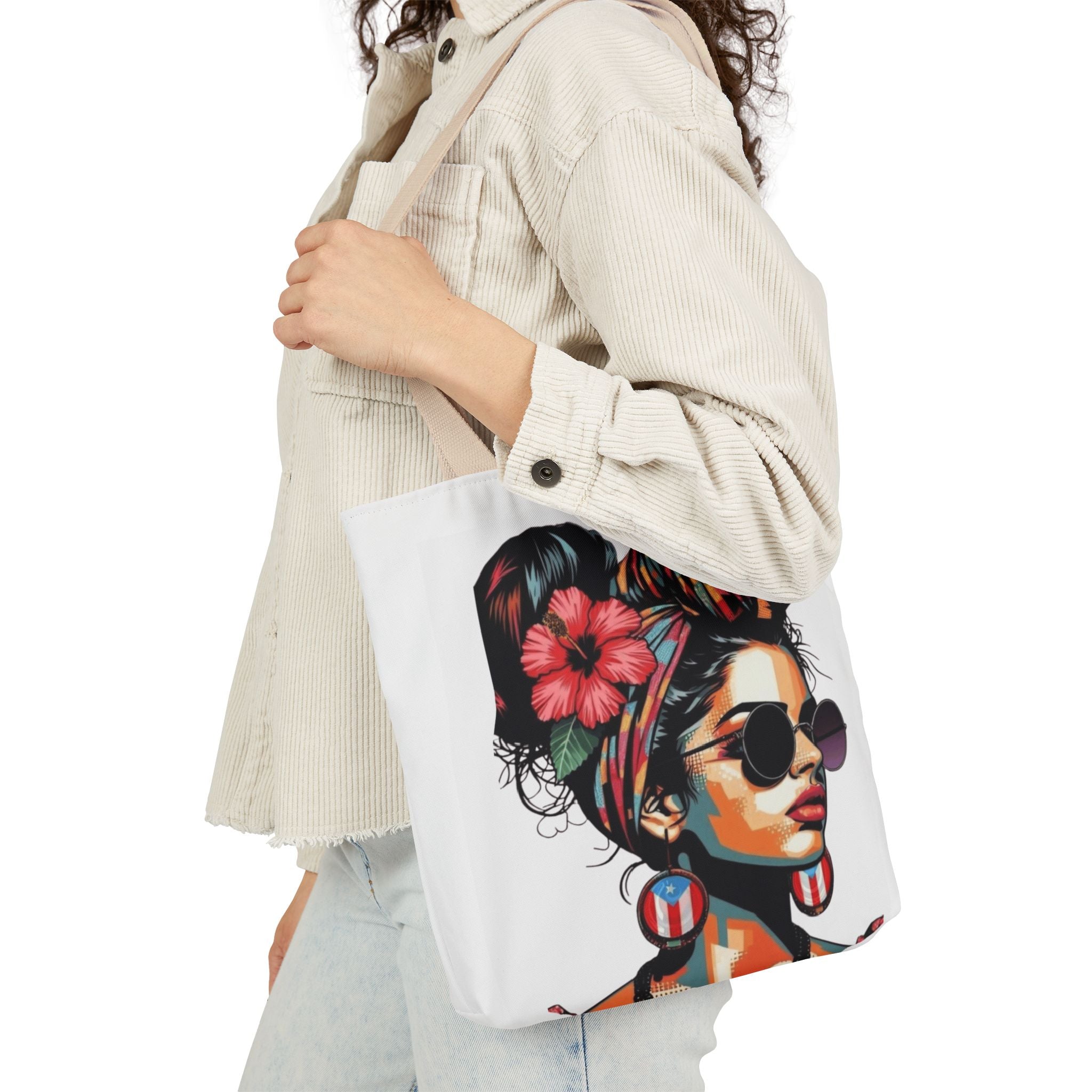 Carry Your Culture – Puerto Rican Pride in Every Step Chic Canvas Tote Bag - Stylish Floral Portrait, Trendy Beach Carryall, Mother's Day Gift, Everyday Shopper, Art Lovers Essential - Metamorphosis Creations
