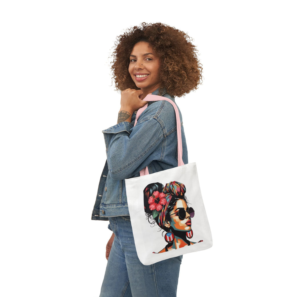 Carry Your Culture – Puerto Rican Pride in Every Step Chic Canvas Tote Bag - Stylish Floral Portrait, Trendy Beach Carryall, Mother's Day Gift, Everyday Shopper, Art Lovers Essential - Metamorphosis Creations