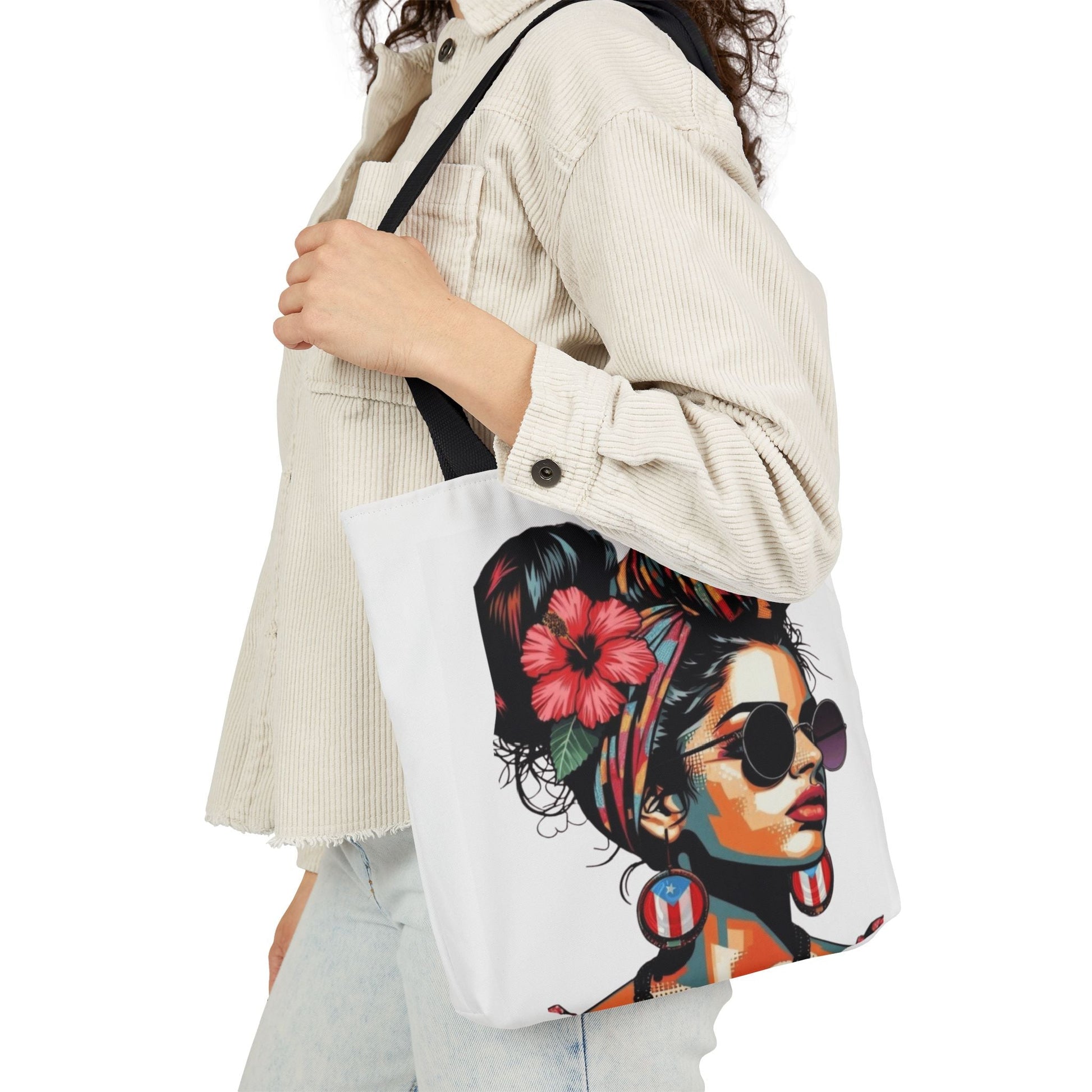 Carry Your Culture – Puerto Rican Pride in Every Step Chic Canvas Tote Bag - Stylish Floral Portrait, Trendy Beach Carryall, Mother's Day Gift, Everyday Shopper, Art Lovers Essential - Metamorphosis Creations