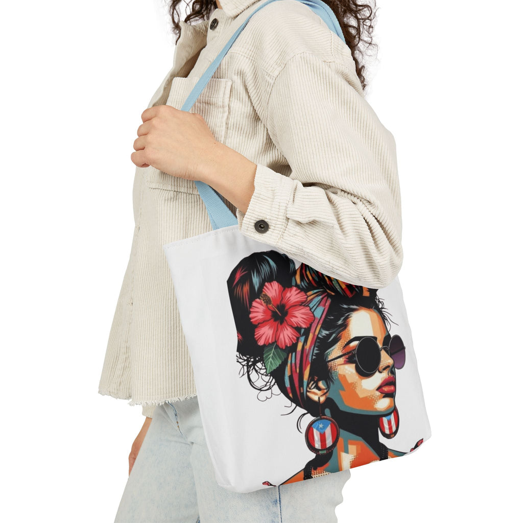 Carry Your Culture – Puerto Rican Pride in Every Step Chic Canvas Tote Bag - Stylish Floral Portrait, Trendy Beach Carryall, Mother's Day Gift, Everyday Shopper, Art Lovers Essential - Metamorphosis Creations
