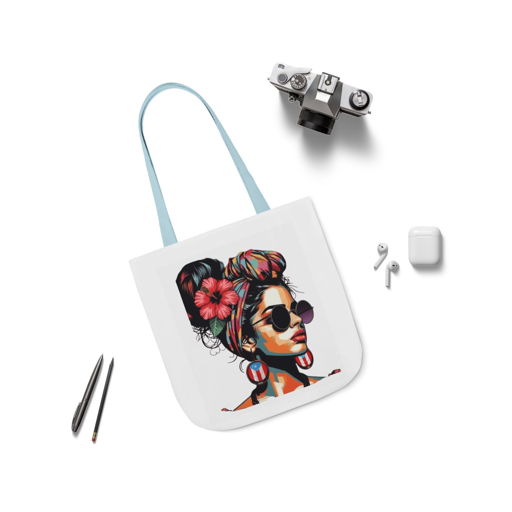 Carry Your Culture – Puerto Rican Pride in Every Step Chic Canvas Tote Bag - Stylish Floral Portrait, Trendy Beach Carryall, Mother's Day Gift, Everyday Shopper, Art Lovers Essential - Metamorphosis Creations