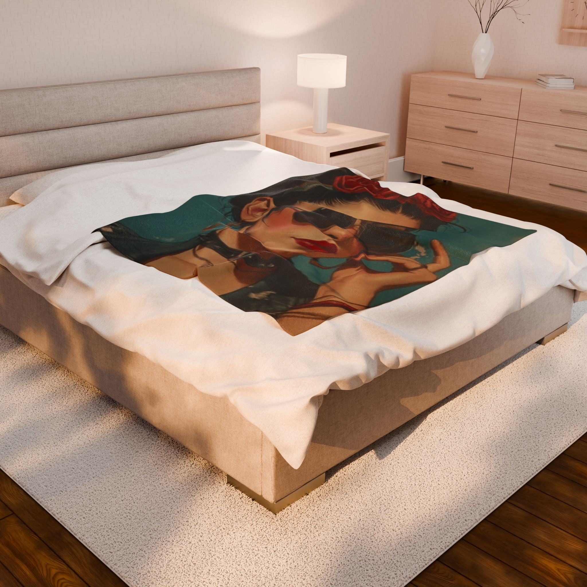 Chic Retro Velveteen Plush Blanket, Cozy Home Decor, Gift for Her, Boho Style, Warm Throw Blanket - Metamorphosis Creations