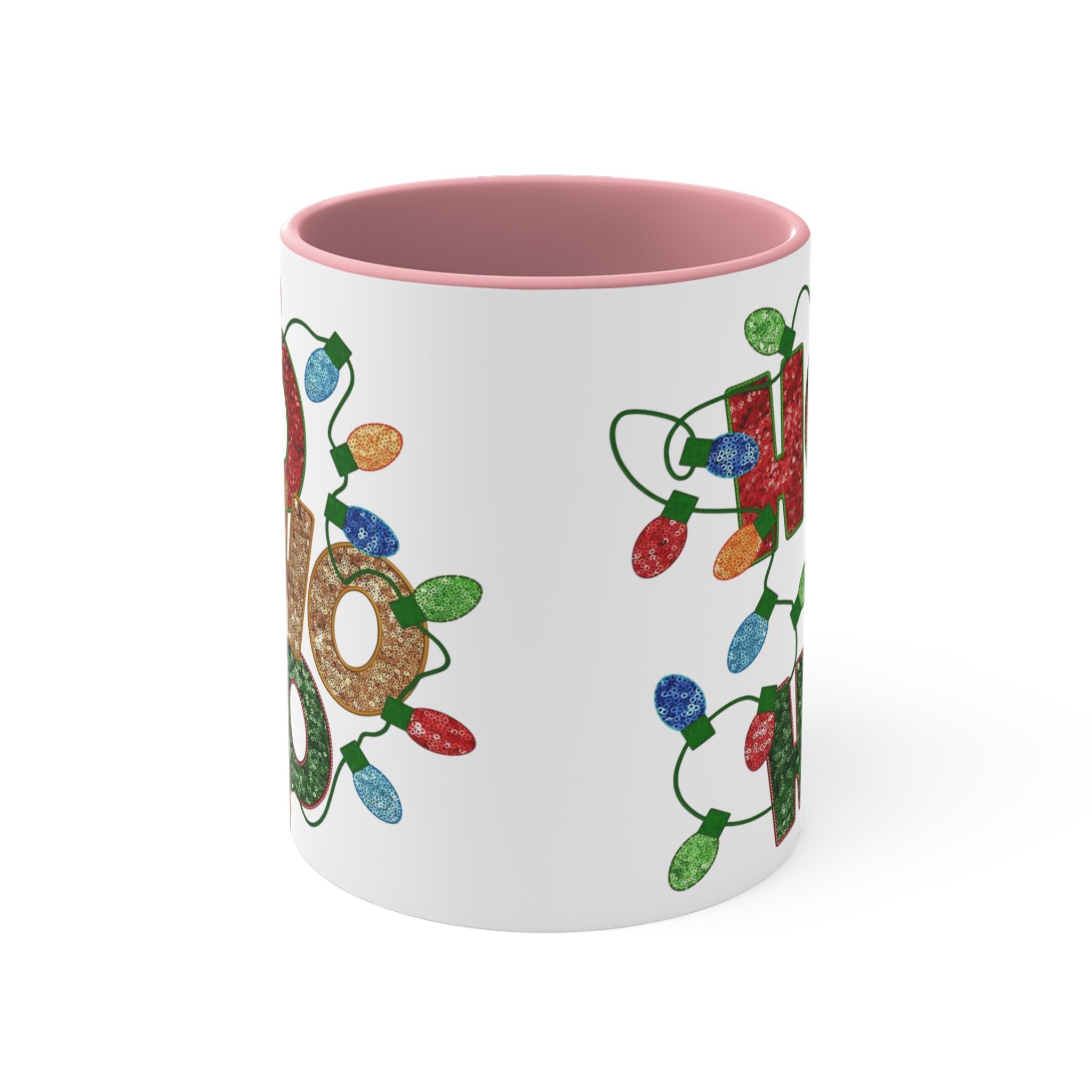 Colorful Holiday Accent Mug, Ho Ho Ho Christmas Coffee Cup, Festive Drinkware, Gift for Him or Her, Decor for Winter Celebrations - Metamorphosis Creations