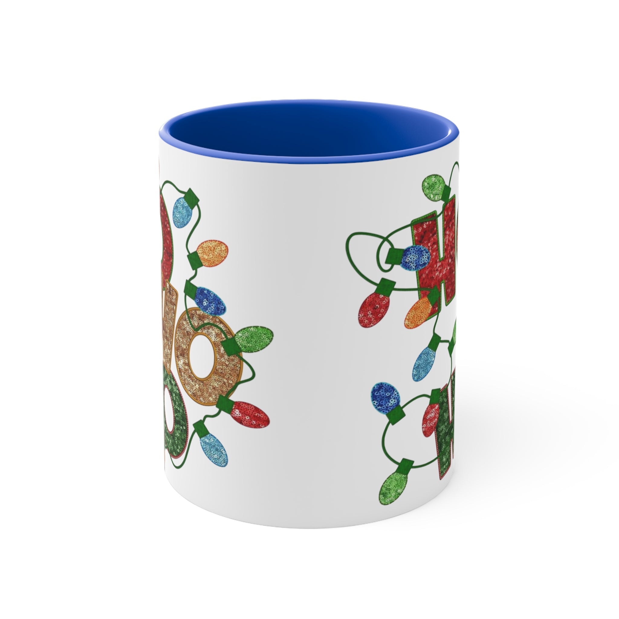 Colorful Holiday Accent Mug, Ho Ho Ho Christmas Coffee Cup, Festive Drinkware, Gift for Him or Her, Decor for Winter Celebrations - Metamorphosis Creations