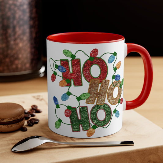Colorful Holiday Accent Mug, Ho Ho Ho Christmas Coffee Cup, Festive Drinkware, Gift for Him or Her, Decor for Winter Celebrations - Metamorphosis Creations