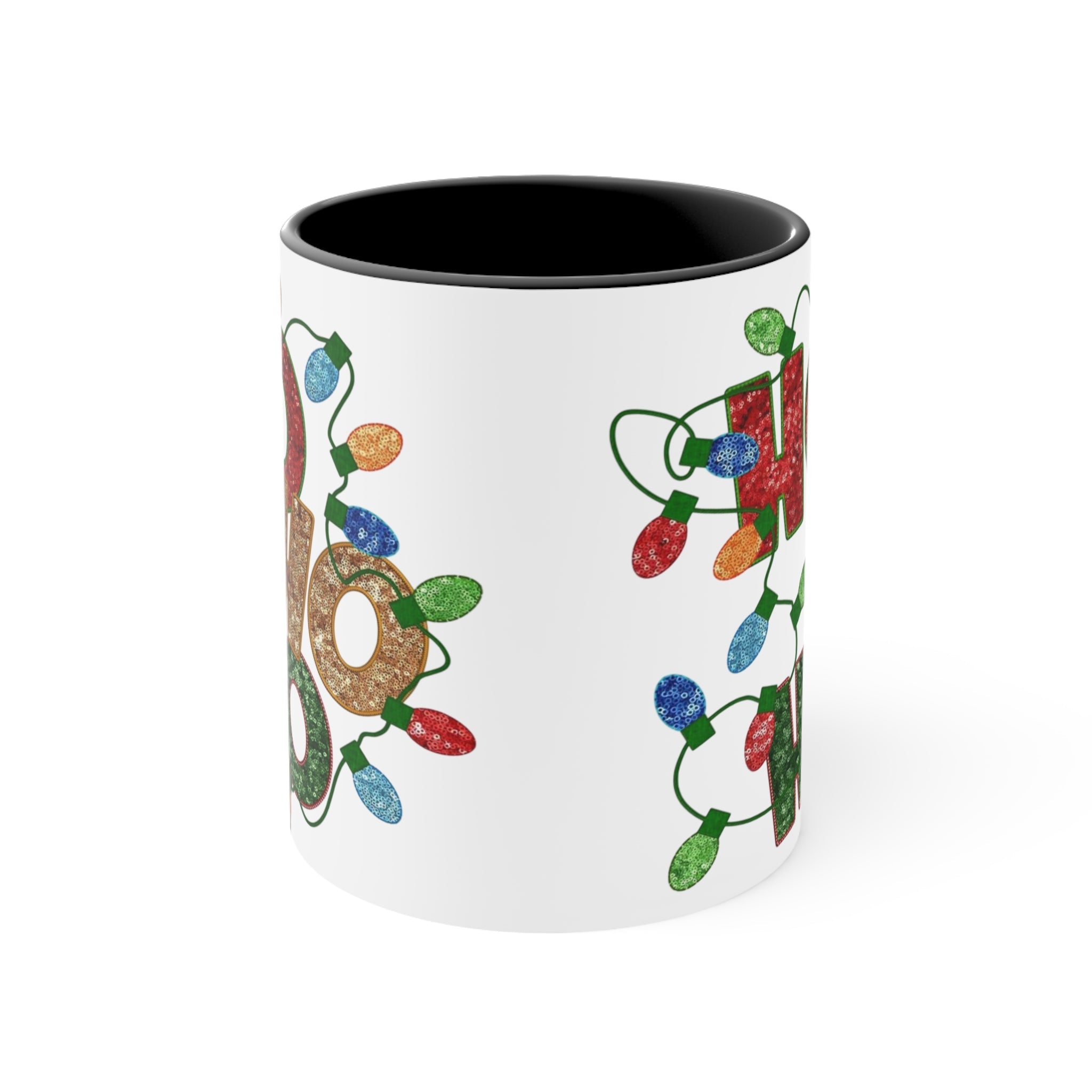 Colorful Holiday Accent Mug, Ho Ho Ho Christmas Coffee Cup, Festive Drinkware, Gift for Him or Her, Decor for Winter Celebrations - Metamorphosis Creations