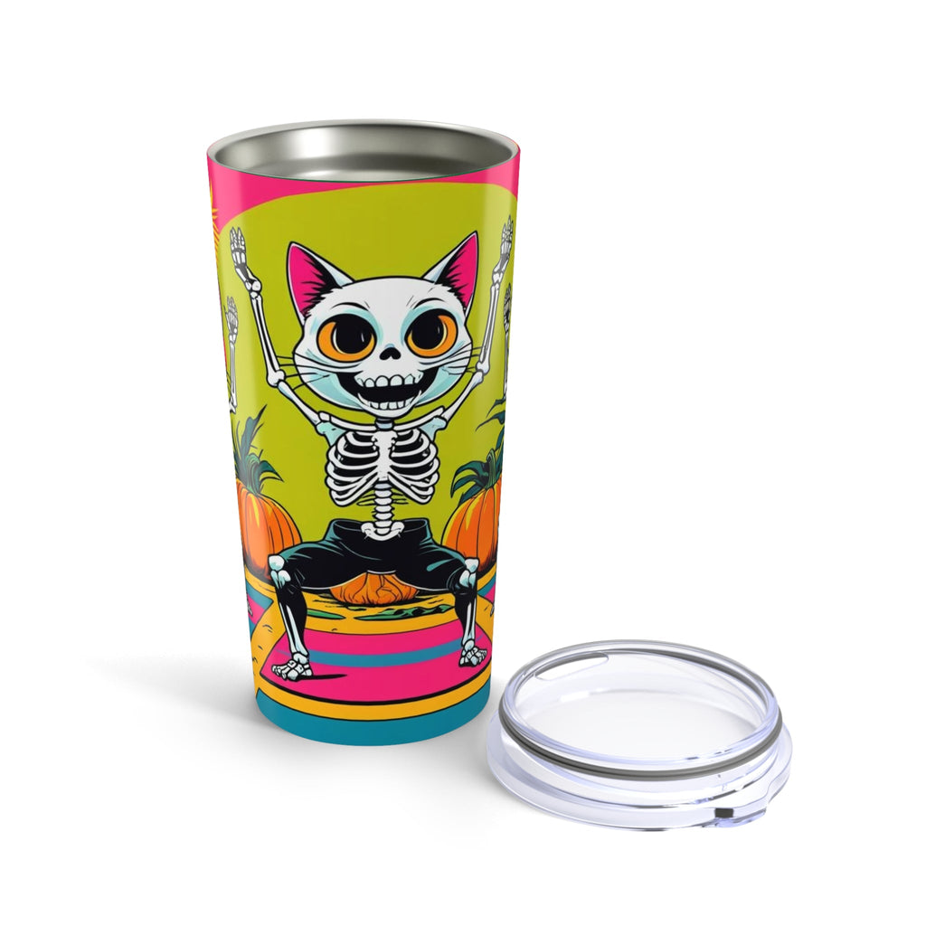 Colorful Skeleton Cat Tumbler 20oz | Halloween Travel Mug | Spooky Drinkware | Fun Cat Lover Gift | Party Accessory - Metamorphosis Creations