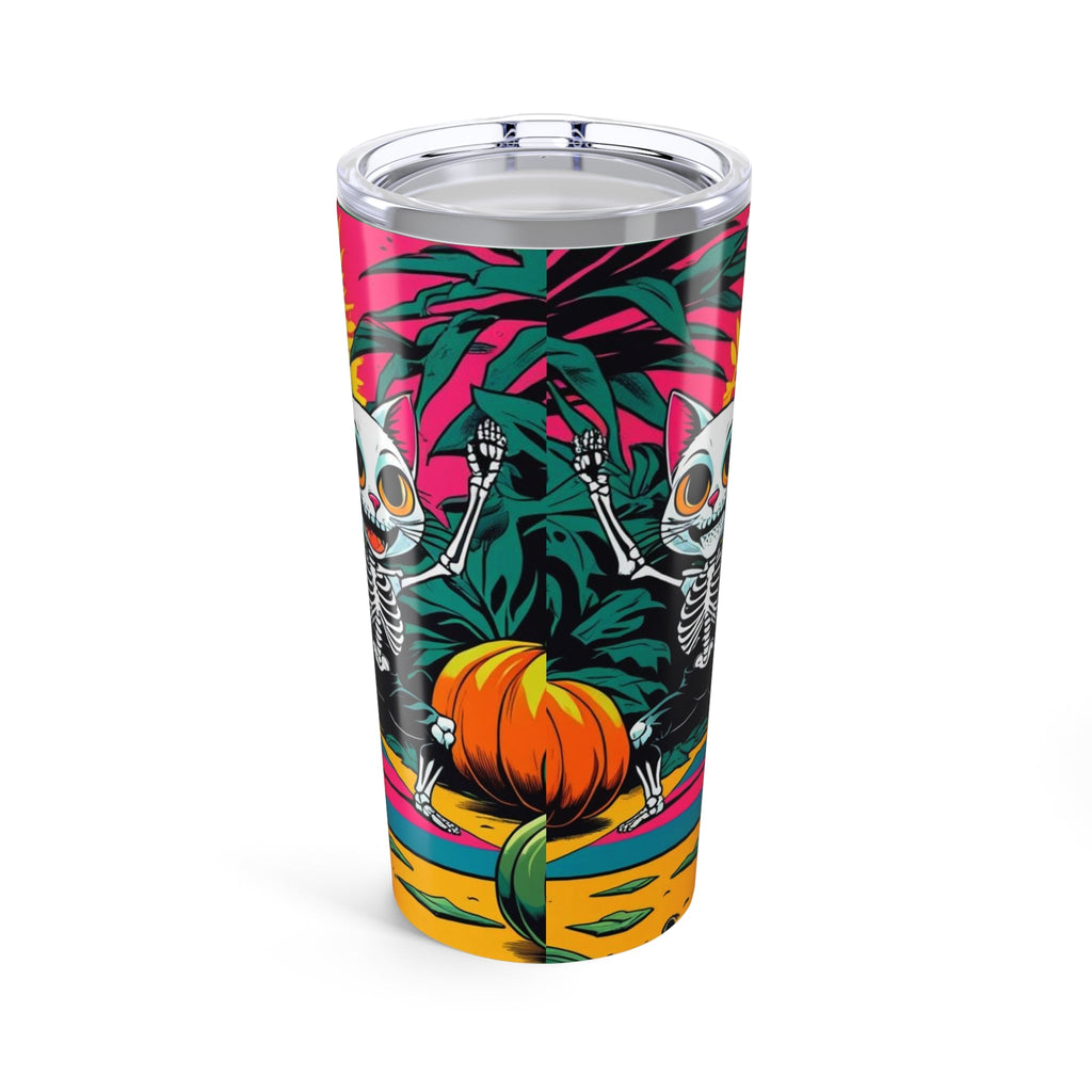 Colorful Skeleton Cat Tumbler 20oz | Halloween Travel Mug | Spooky Drinkware | Fun Cat Lover Gift | Party Accessory - Metamorphosis Creations