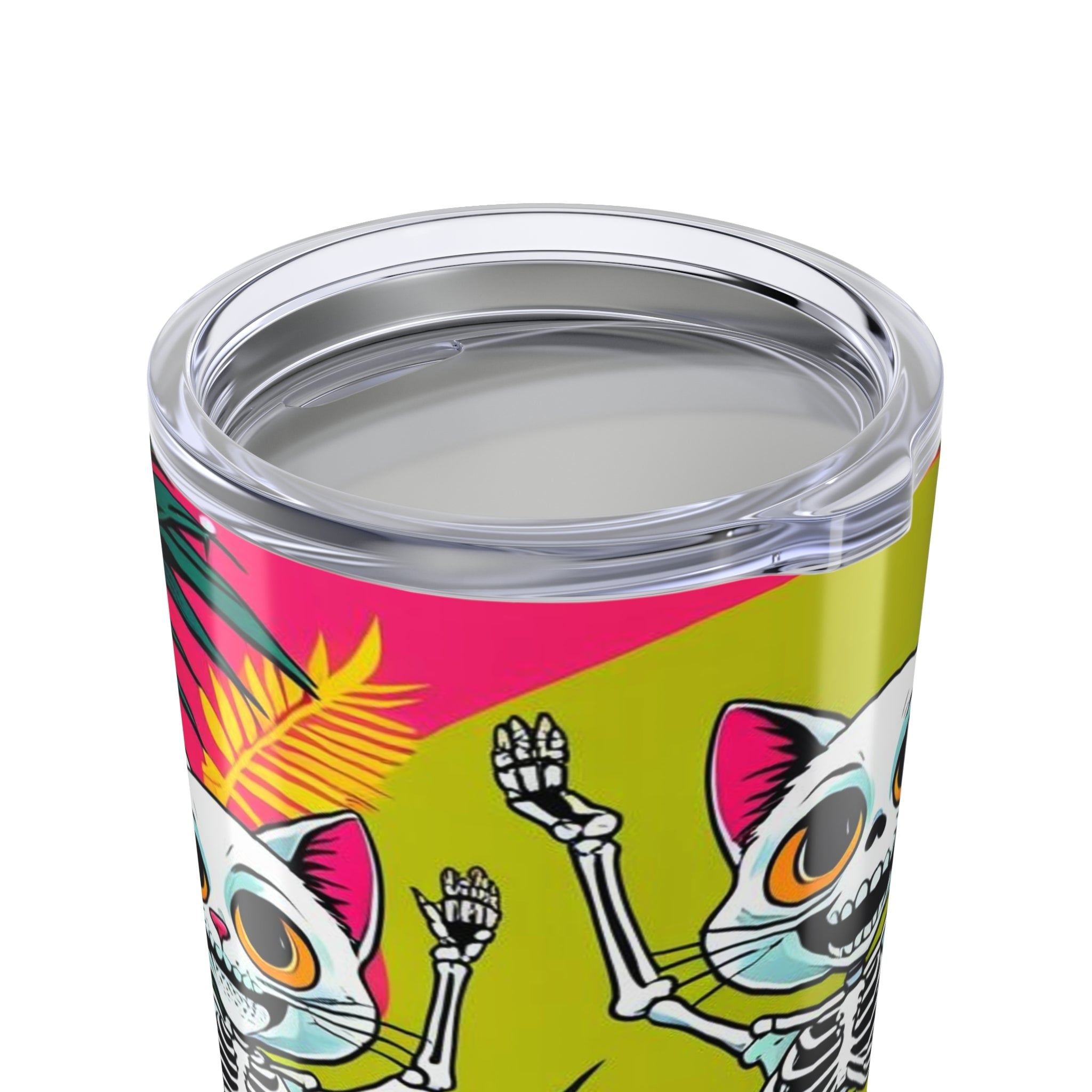 Colorful Skeleton Cat Tumbler 20oz | Halloween Travel Mug | Spooky Drinkware | Fun Cat Lover Gift | Party Accessory - Metamorphosis Creations