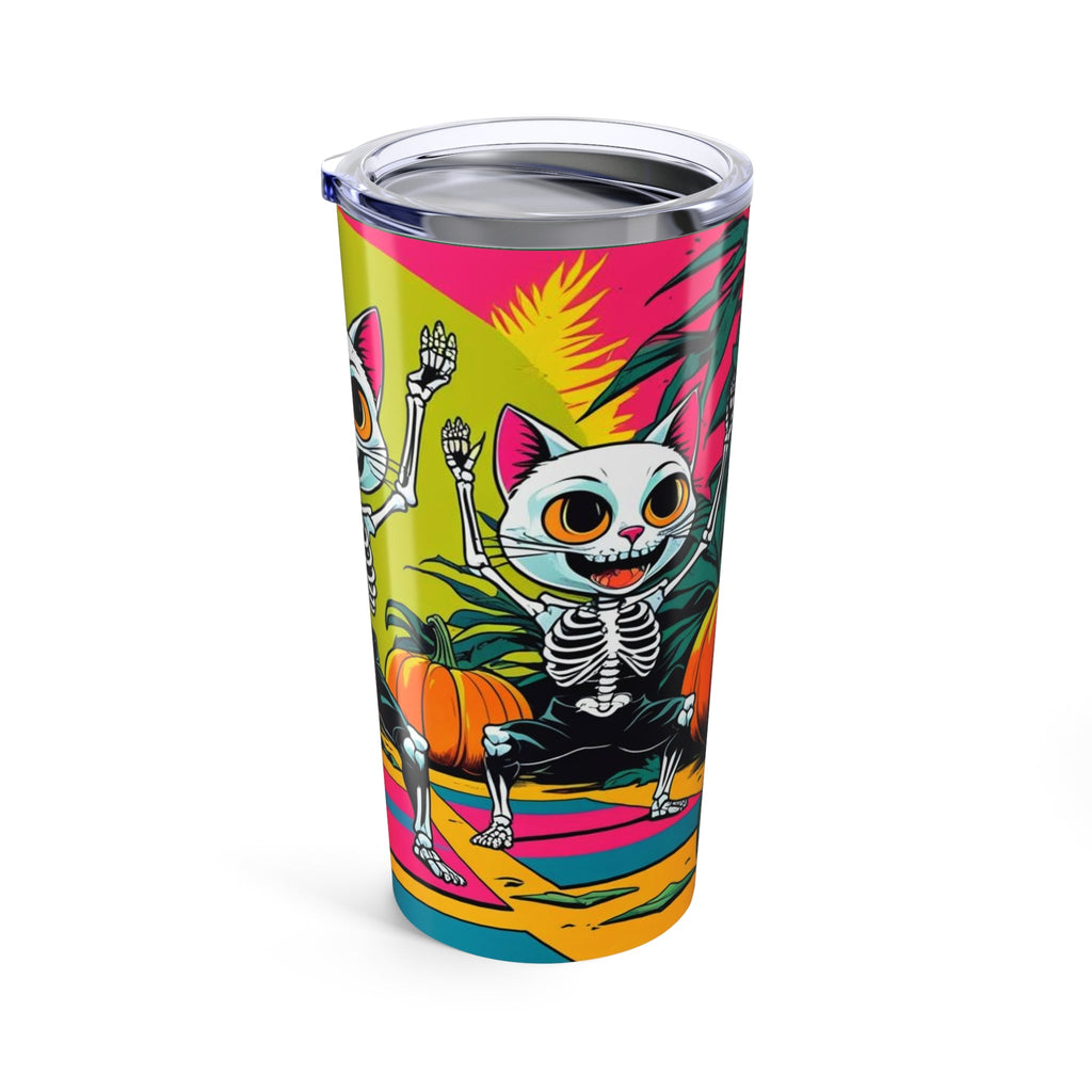 Colorful Skeleton Cat Tumbler 20oz | Halloween Travel Mug | Spooky Drinkware | Fun Cat Lover Gift | Party Accessory - Metamorphosis Creations