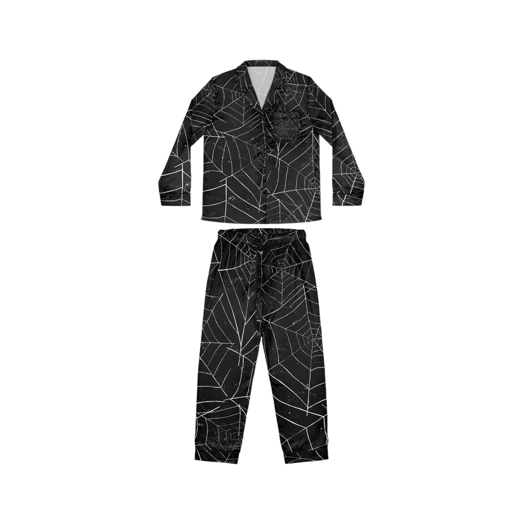 Cozy Halloween Pajamas Women's Spider Web Satin Pajamas, Luxurious Sleepwear, Cozy Loungewear, Halloween Nightwear, Elegant Gift for Her - Metamorphosis Creations