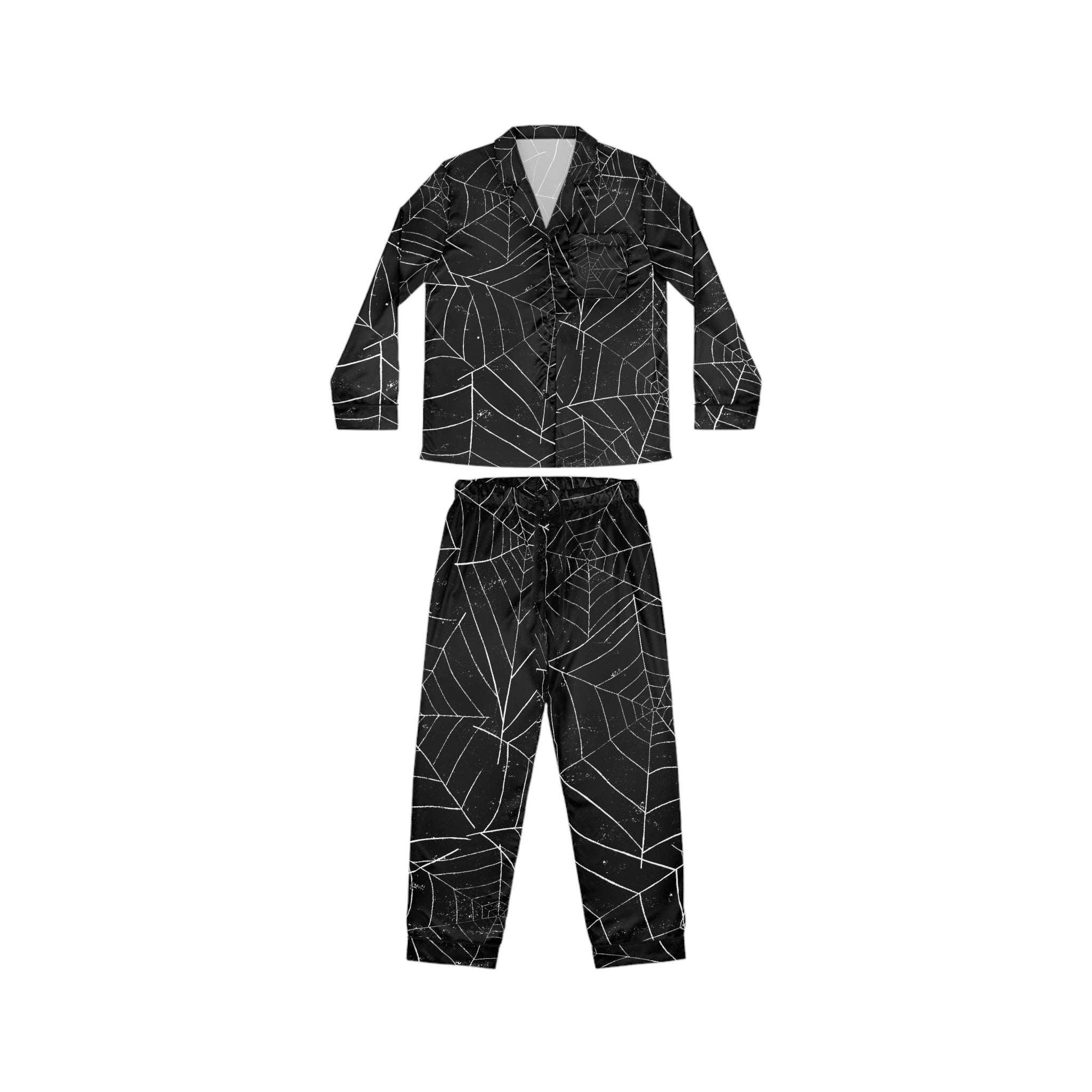 Cozy Halloween Pajamas Women's Spider Web Satin Pajamas, Luxurious Sleepwear, Cozy Loungewear, Halloween Nightwear, Elegant Gift for Her - Metamorphosis Creations