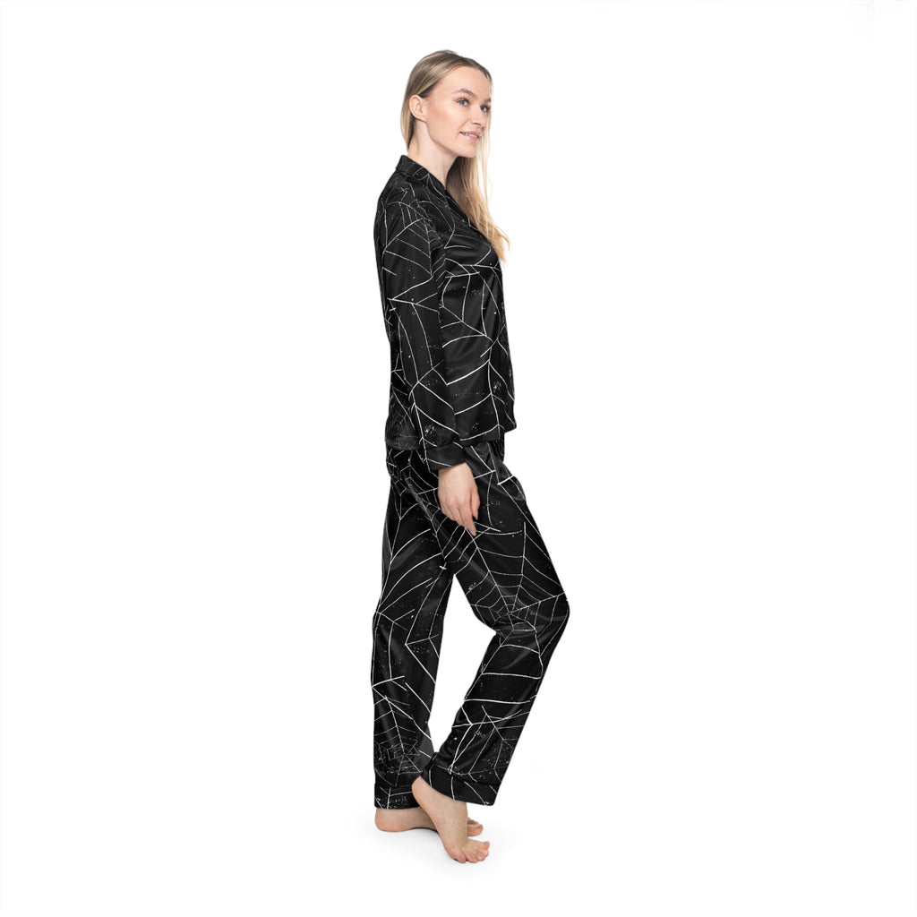 Cozy Halloween Pajamas Women's Spider Web Satin Pajamas, Luxurious Sleepwear, Cozy Loungewear, Halloween Nightwear, Elegant Gift for Her - Metamorphosis Creations