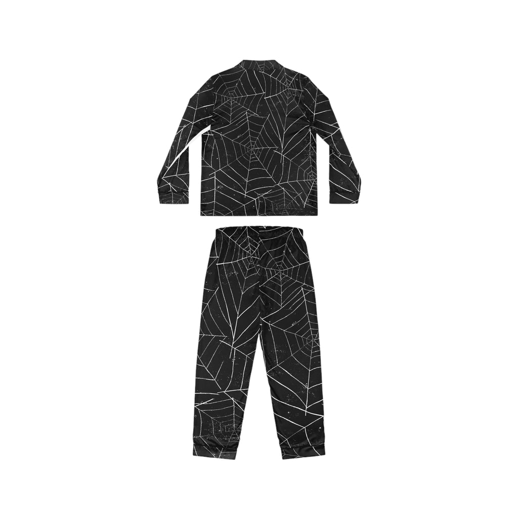 Cozy Halloween Pajamas Women's Spider Web Satin Pajamas, Luxurious Sleepwear, Cozy Loungewear, Halloween Nightwear, Elegant Gift for Her - Metamorphosis Creations
