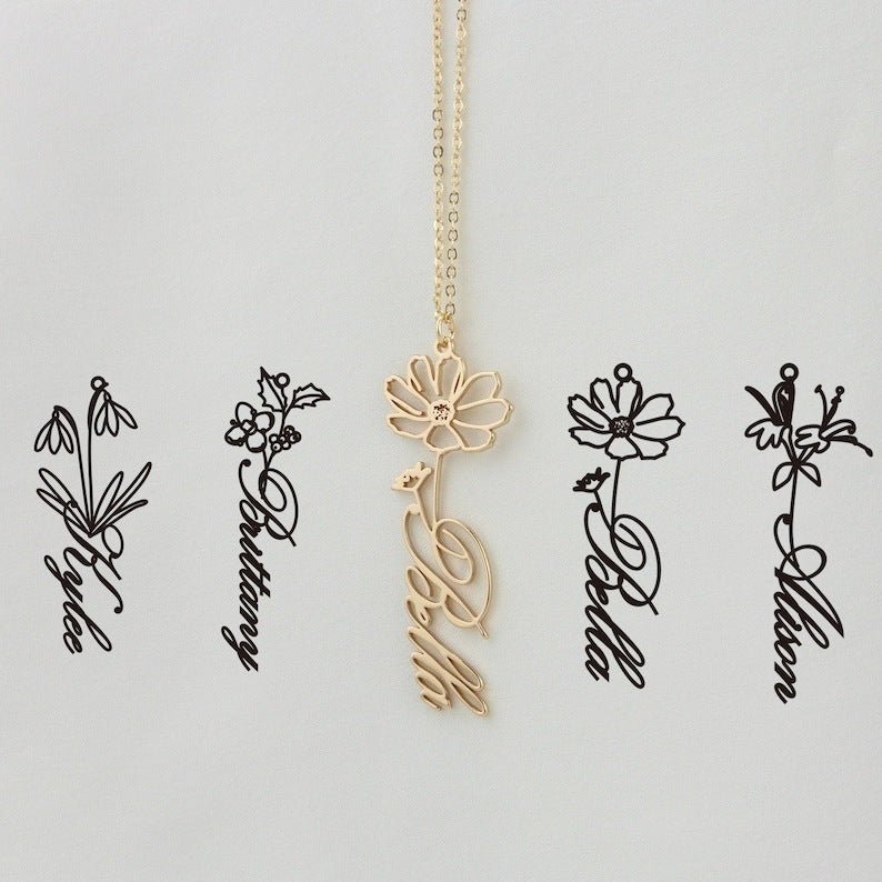 December Constellation Necklace Flower Name Necklace Customization - Metamorphosis Creations