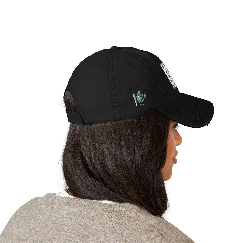 Distressed Hat with Embroidered Joint Design, Casual Cap for Cannabis Lovers, Gift for Stoners, Relaxed Fit Hat - Metamorphosis Creations