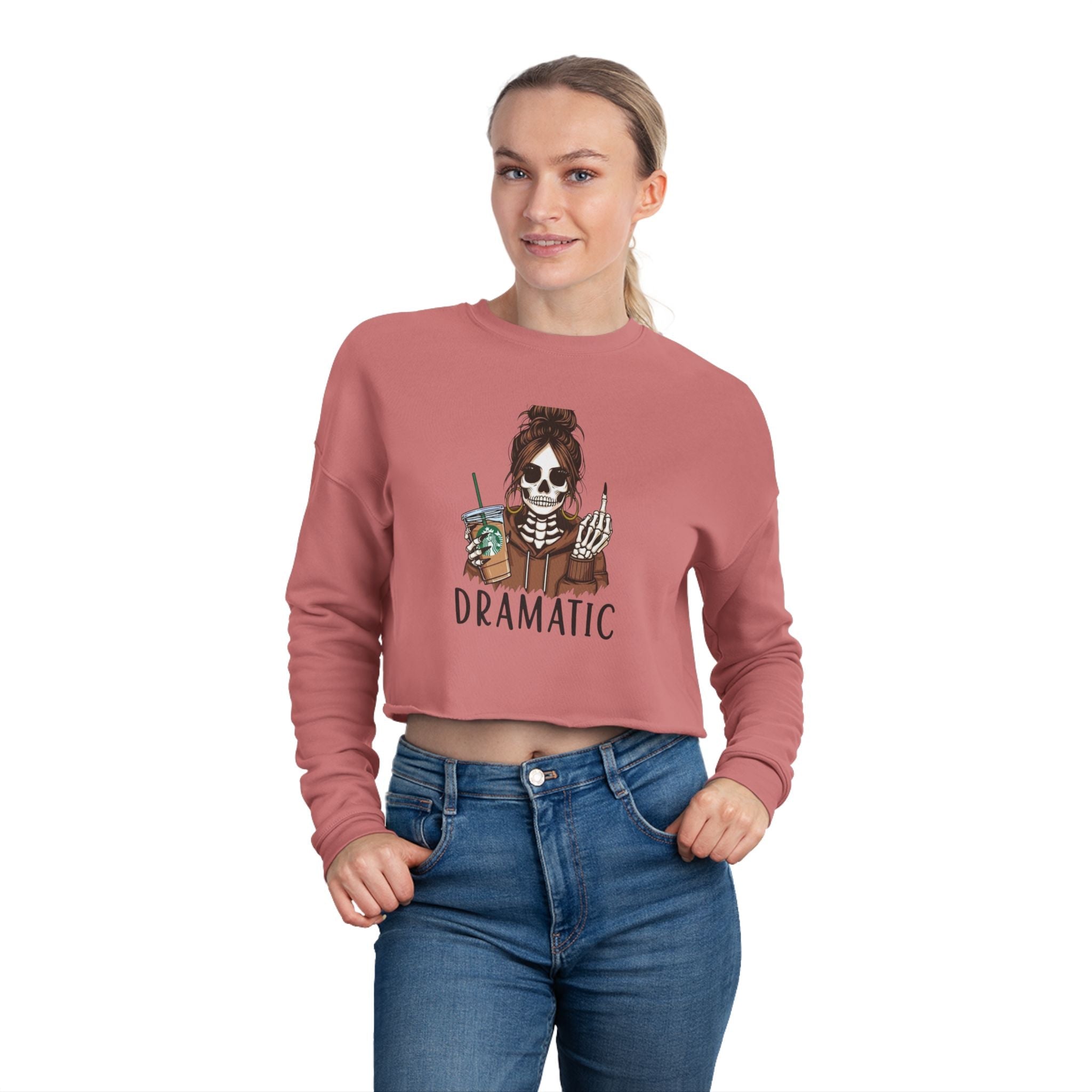 Dramatic Skeleton Cropped Sweatshirt - Trendy Apparel for Artists, Halloween Fashion, Casual Wear, Gifts for Creatives, Fall Style - Metamorphosis Creations