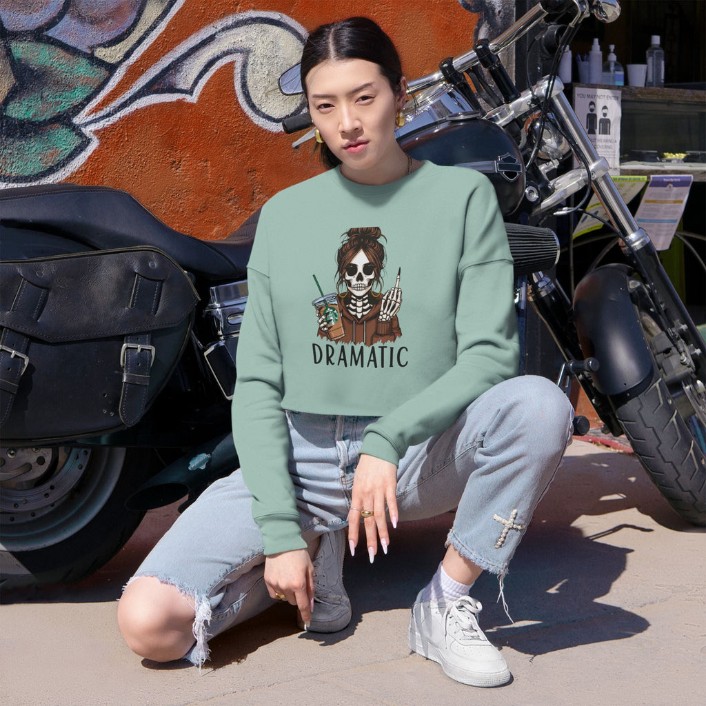 Dramatic Skeleton Cropped Sweatshirt - Trendy Apparel for Artists, Halloween Fashion, Casual Wear, Gifts for Creatives, Fall Style - Metamorphosis Creations