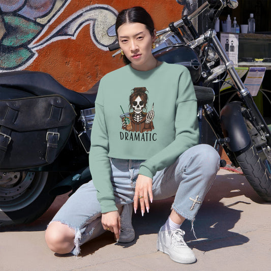 Dramatic Skeleton Cropped Sweatshirt - Trendy Apparel for Artists, Halloween Fashion, Casual Wear, Gifts for Creatives, Fall Style - Metamorphosis Creations