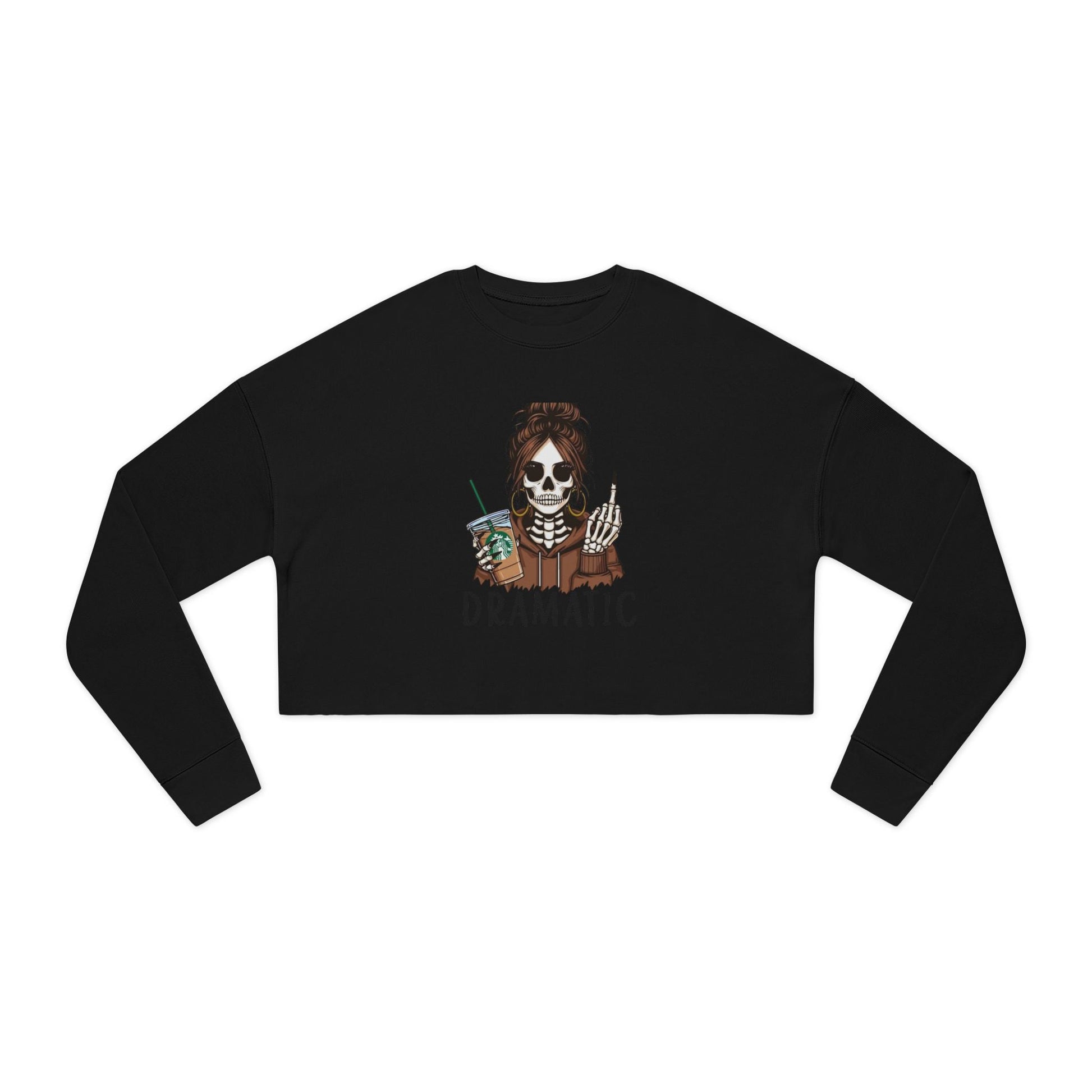 Dramatic Skeleton Cropped Sweatshirt - Trendy Apparel for Artists, Halloween Fashion, Casual Wear, Gifts for Creatives, Fall Style - Metamorphosis Creations