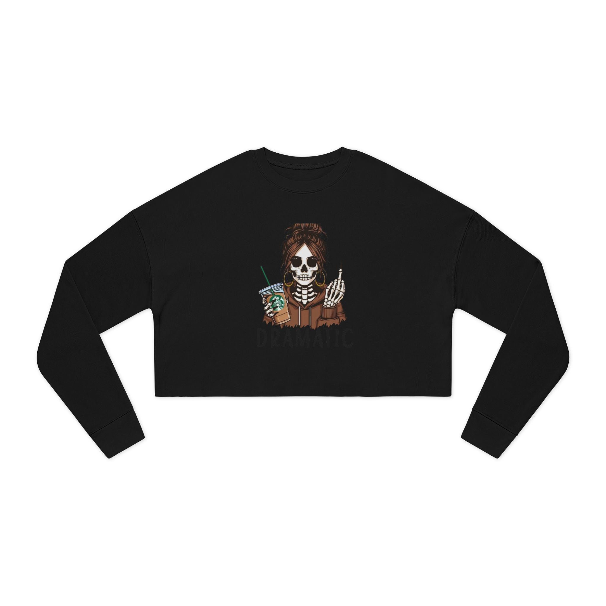 Dramatic Skeleton Cropped Sweatshirt - Trendy Apparel for Artists, Halloween Fashion, Casual Wear, Gifts for Creatives, Fall Style - Metamorphosis Creations