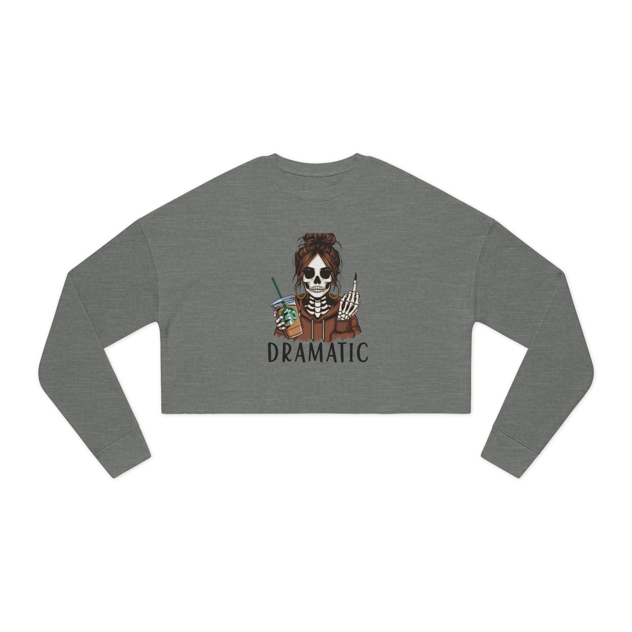 Dramatic Skeleton Cropped Sweatshirt - Trendy Apparel for Artists, Halloween Fashion, Casual Wear, Gifts for Creatives, Fall Style - Metamorphosis Creations