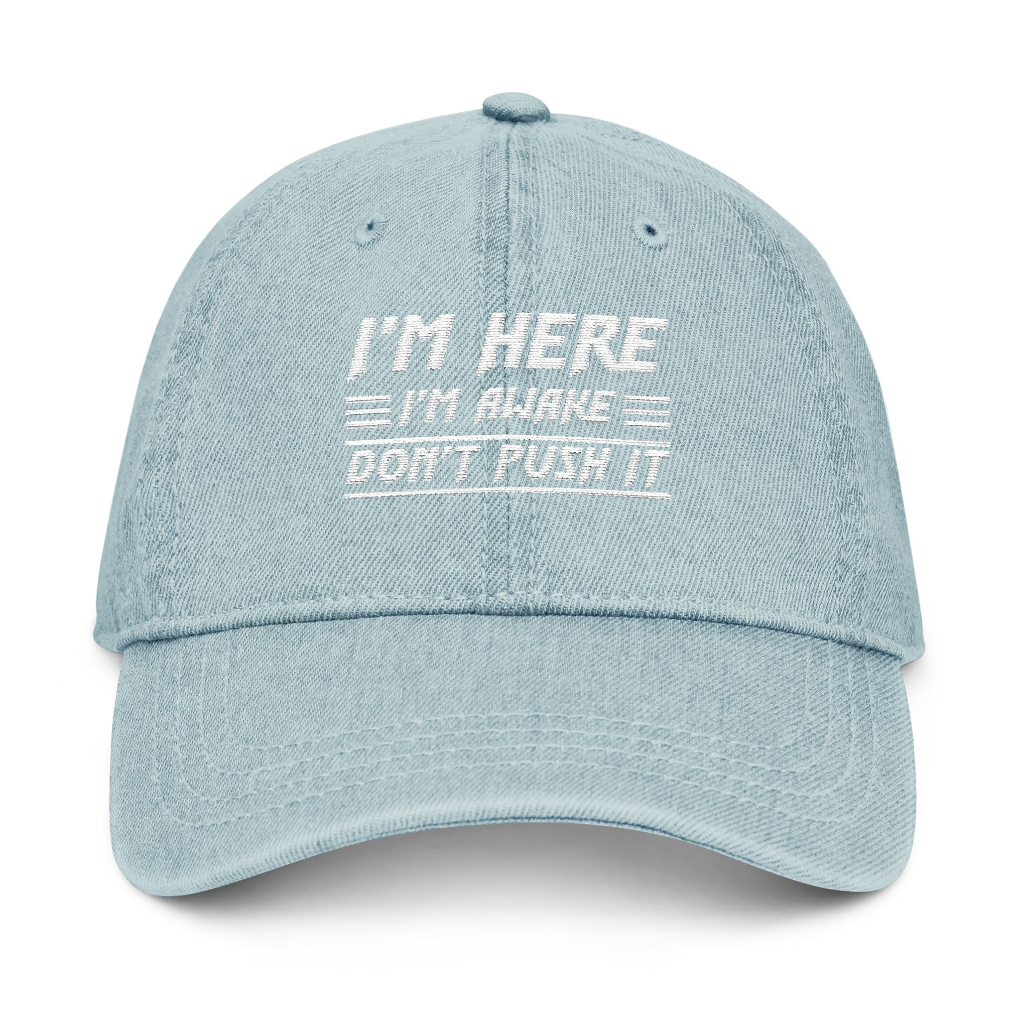 Embroidered Denim Hat, Funny Cap, Gift for Him, Casual Style, Everyday Wear, Unique Headwear - Metamorphosis Creations