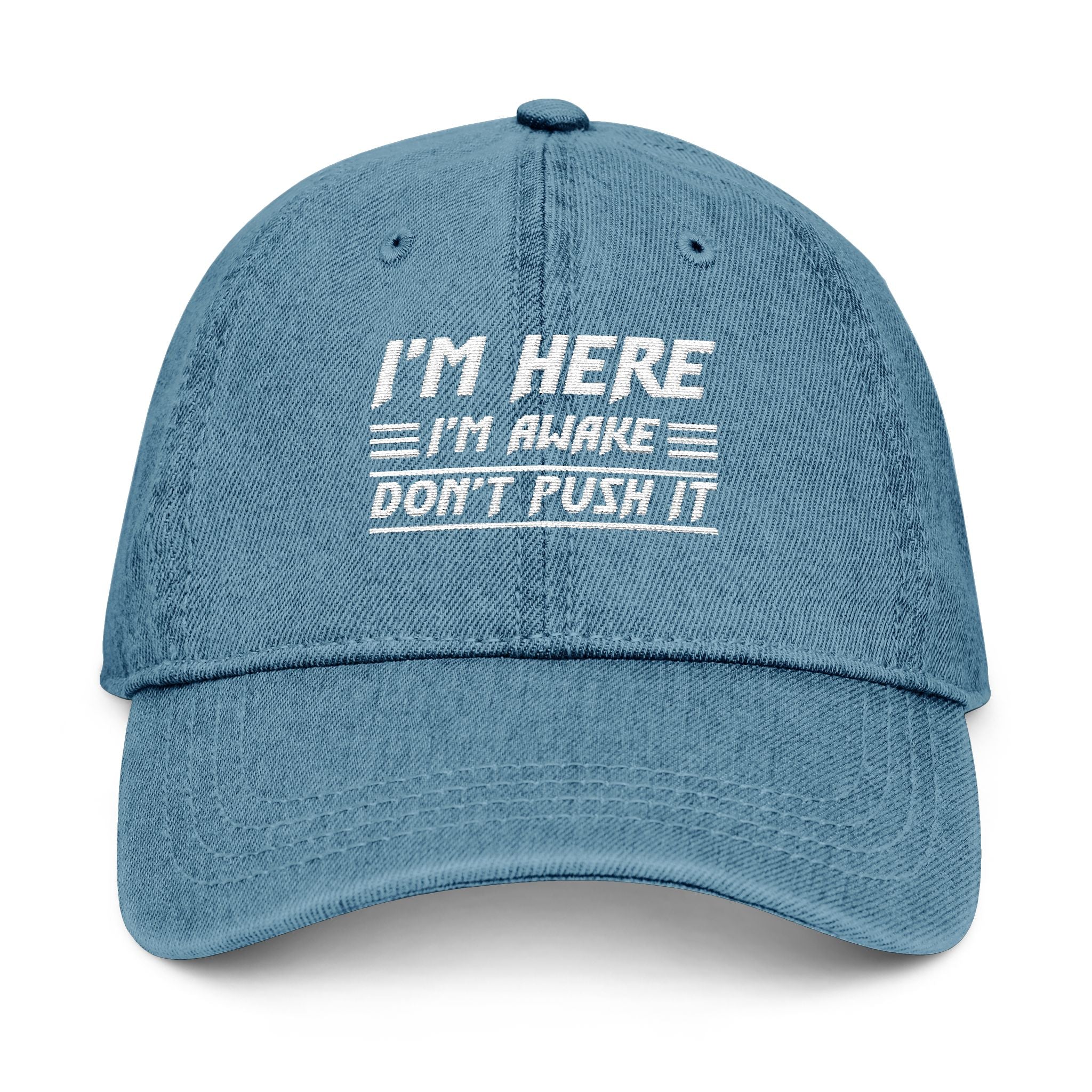 Embroidered Denim Hat, Funny Cap, Gift for Him, Casual Style, Everyday Wear, Unique Headwear - Metamorphosis Creations