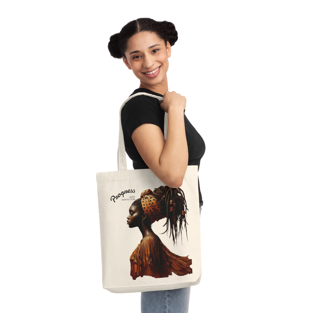 Empowerment & Progress Over Perfection, Eco - Friendly, Gift for Her, Fashionable Shopping Bag, Casual Tote - Metamorphosis Creations